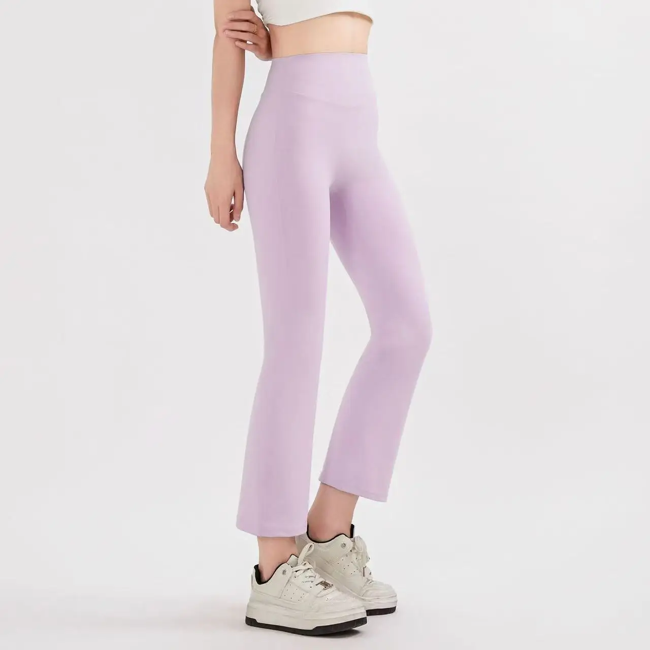 Nude High-Waist Elastische Yoga-Mikro-Schlaghose Leggings Gym Pfirsichfarben Hüftstraffend Enganliegend Outdoor Pilates Taillenformend – Detail 1