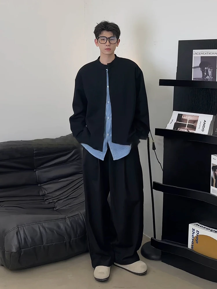 

Мужской осенний кардиган-свитшот American Sle с эффектом двухслойности, высококачественный черный жакет, полосатый топ Cleanfit, молодежная повседневная мода