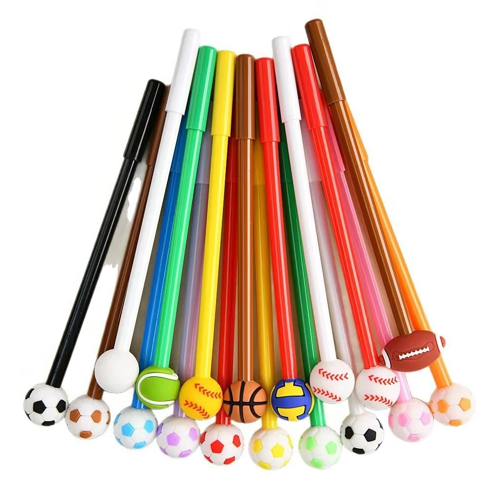 Wholesale Soccer Basketball American Football Shaped Gel Pen Cartoon Silicone Topper Student Black Ink Water Pen Sports Theme