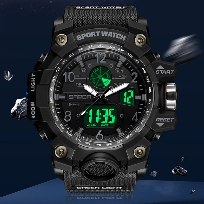 

SANDA 3169, модные и креативные многофункциональные мужские электронные часы, ночник, неделя, часы со светодиодным дисплеем для мужчин