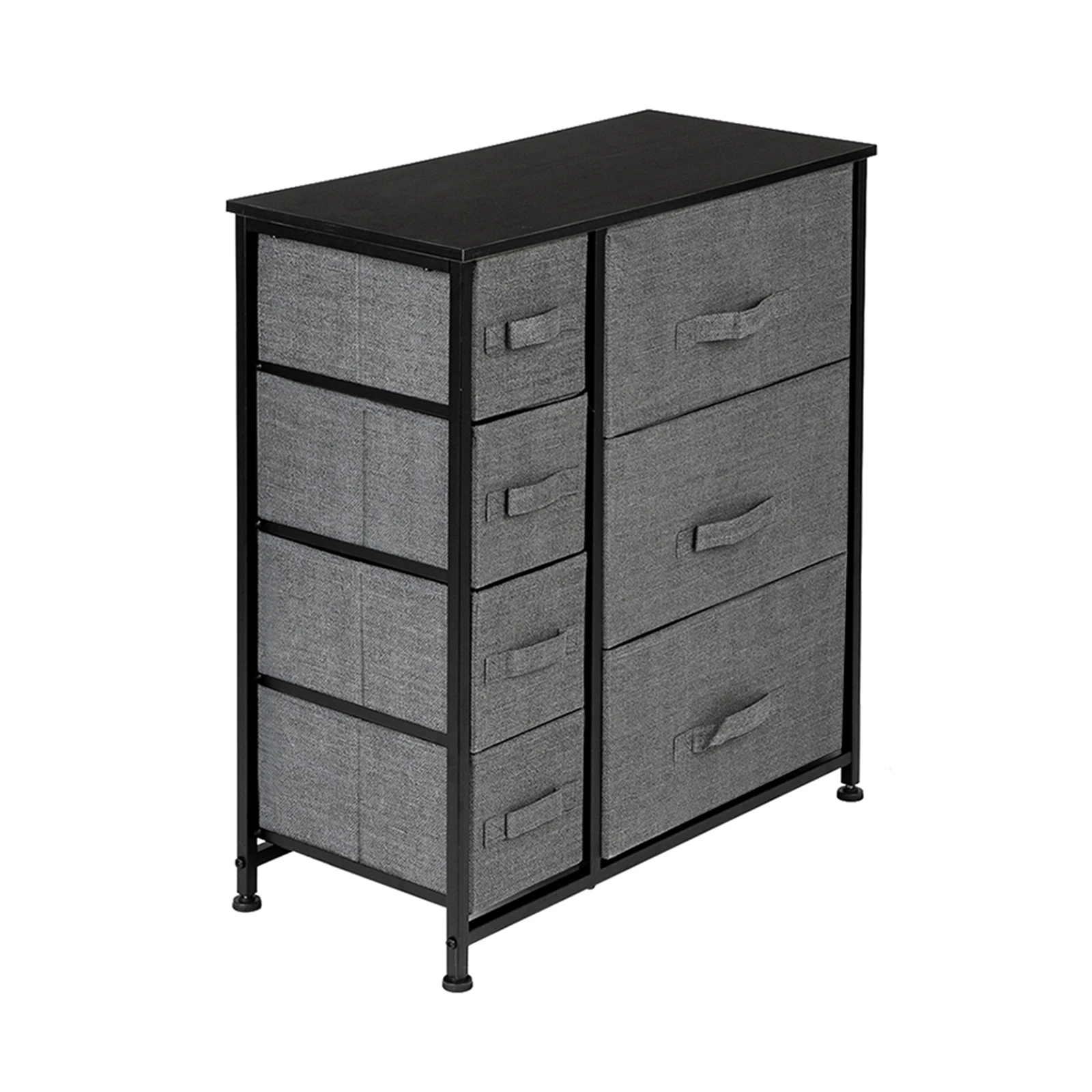 Dresser w/7 Drawers: Steel Frame, Wood Top, Easy Pull Bins. Organizes Bedroom, Hallway, Closet, Office. Grey.