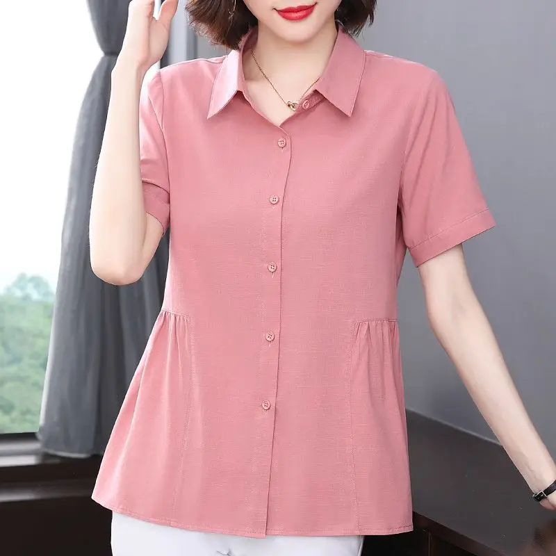 

Women's Short Sleeve Shirts New Summer Style Collar Large Size Loose Tops