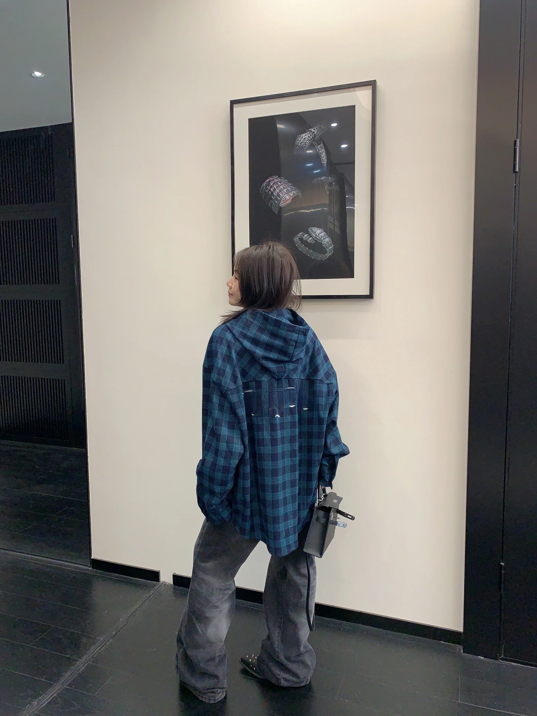 

Retro Style Plaid Hooded Shirt Women's Loose Long Sleeve Sun Protection Outerwear Casual Top Spring Season Cotton Material