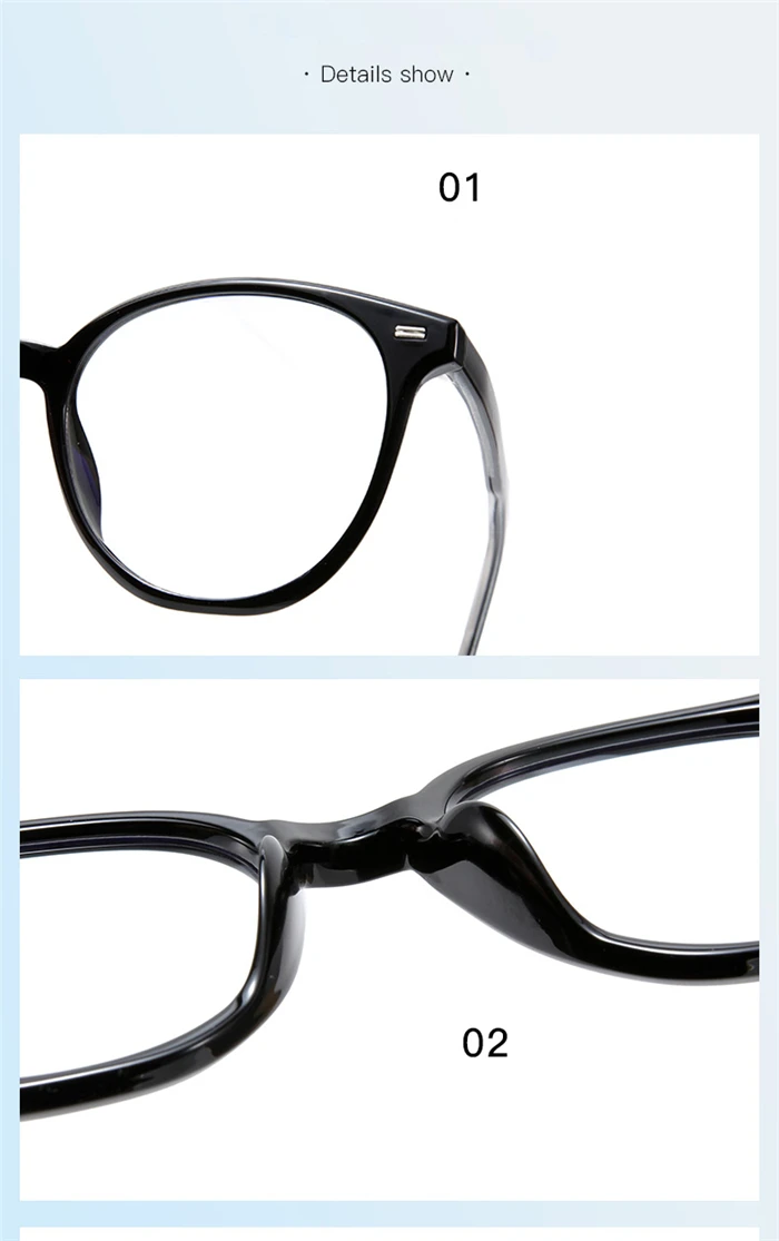 Blaulichtblockierender Leopardenrahmen, runde Kurzsichtigkeitsbrille, Unisex, TR90, übergroße Myopiebrille, Rezept 0–0,5–0,75 bis -6 – Detail 4