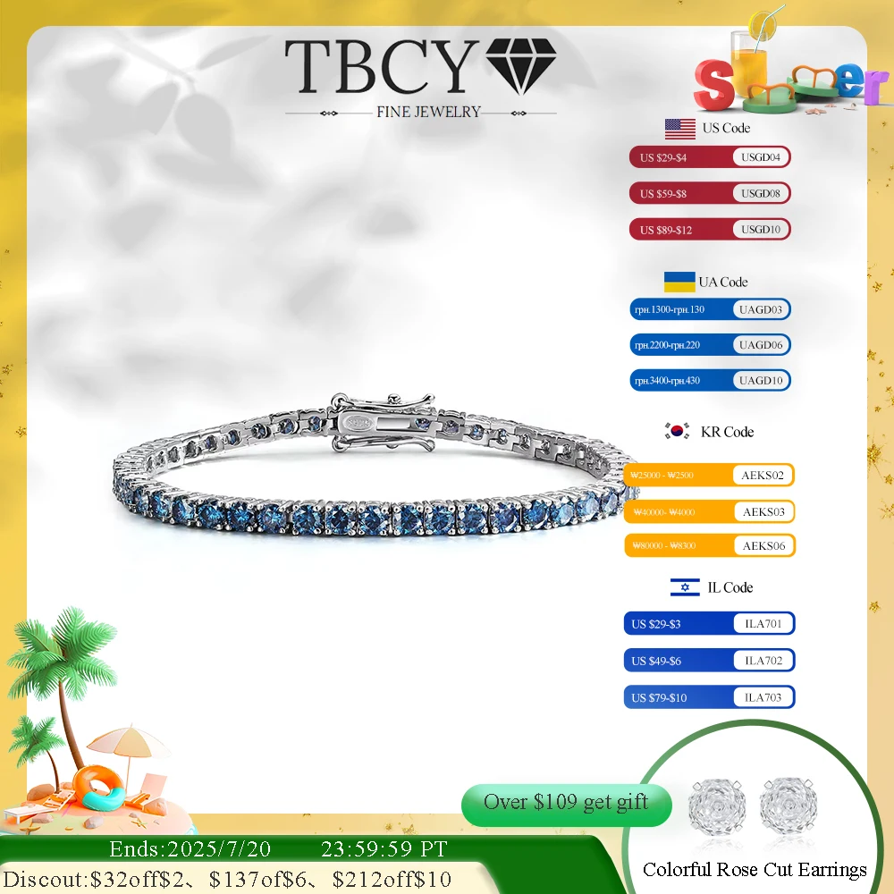 

TBCYD 3/4/5/6.5mm Sapphire Blue Moissanite Tennis Bracelet S925 Sterling Silver For Men Women GRA Certified Hip Hop Jewelry