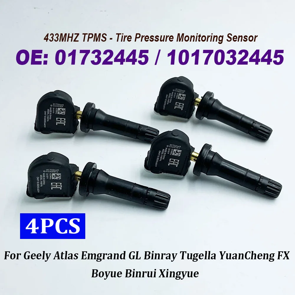 

NEW 4PCS 01732445 1017032445 For Haval F5 F7 F7X H7L H4 F7X H2s NEW GreatWall P8 VV5 VV6 VV7 TPMS Tire Pressure Sensor 433MHz