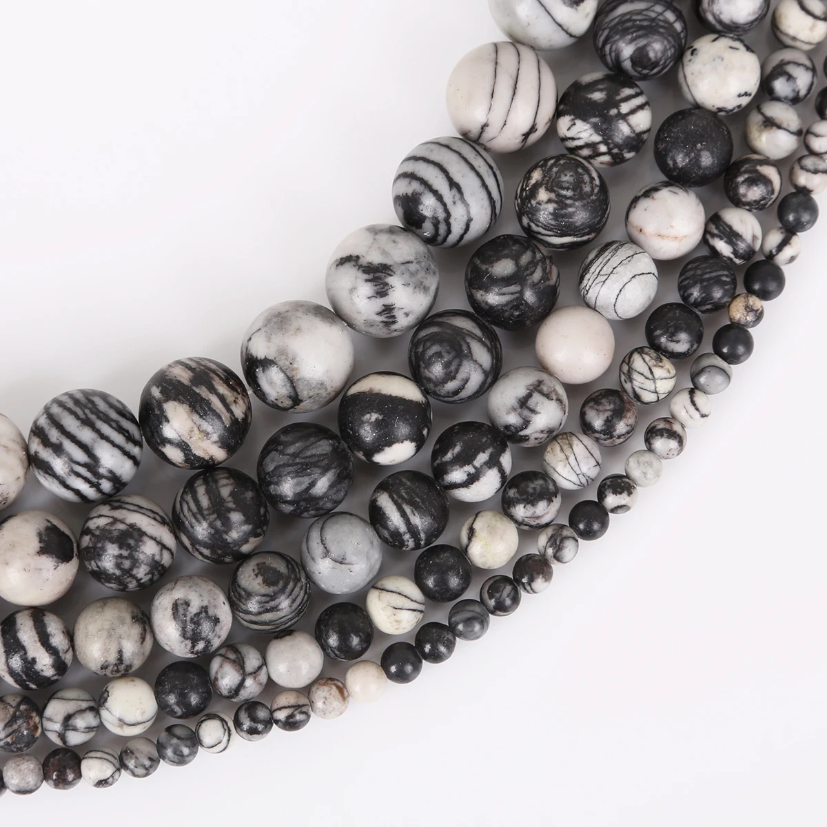 Natursteinperlen mit schwarzen Netzwerkstreifen, runde lose Abstandsperlen für die Schmuckherstellung, DIY-Armband, Halskette – Detail 2