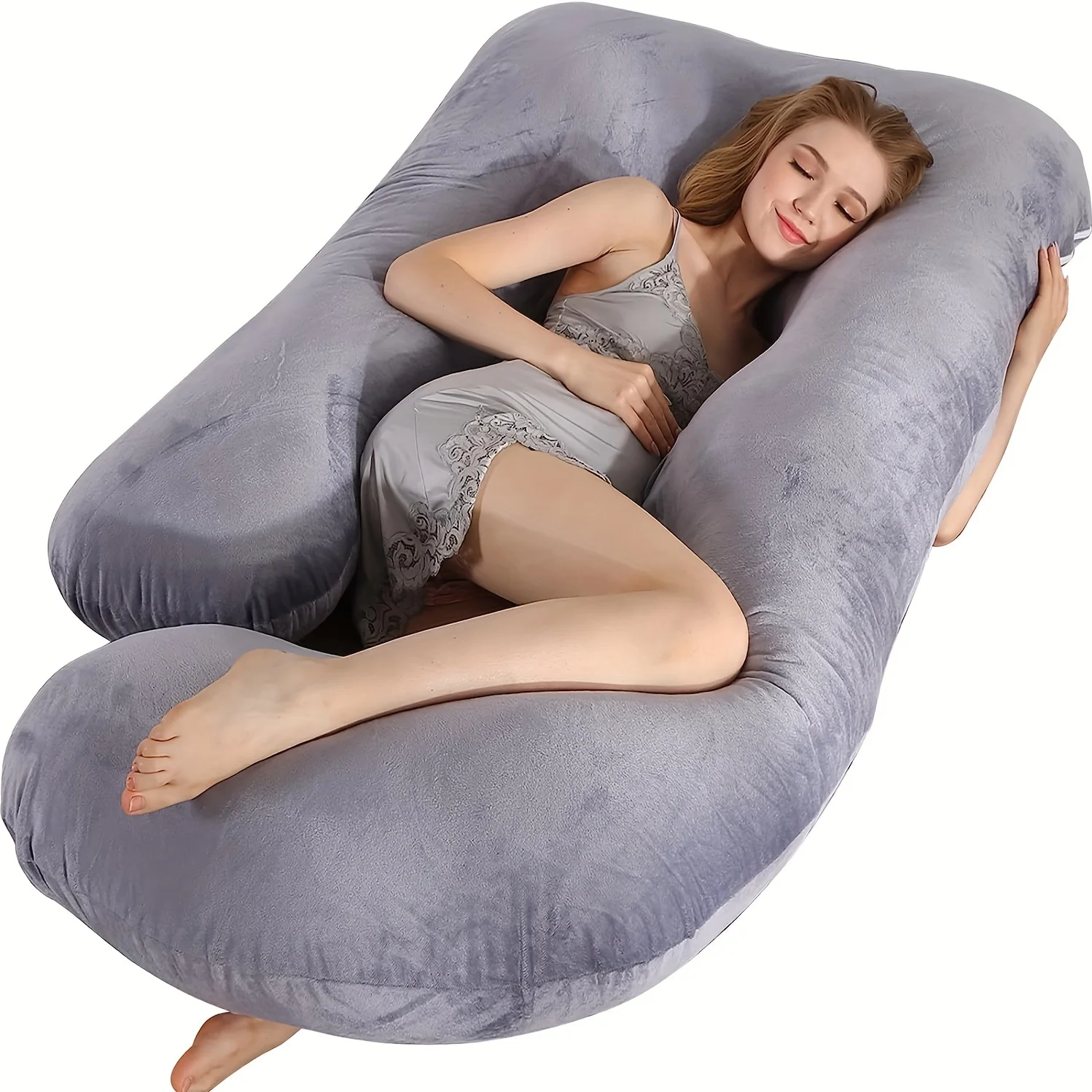 Almohada de apoyo de maternidad de terciopelo, suave, extraíble y lavable para dormir de lado, soporte para espalda y Barriga, regalo perfecto para