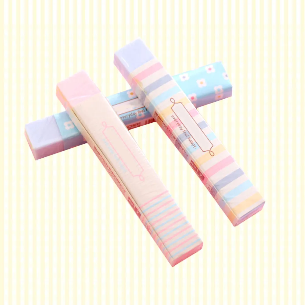 3Pcs Colorful Strip Shape Pencil Eraser Non-Toxic Easy Erase Students School Stationery for and Adults Rubber Eraser