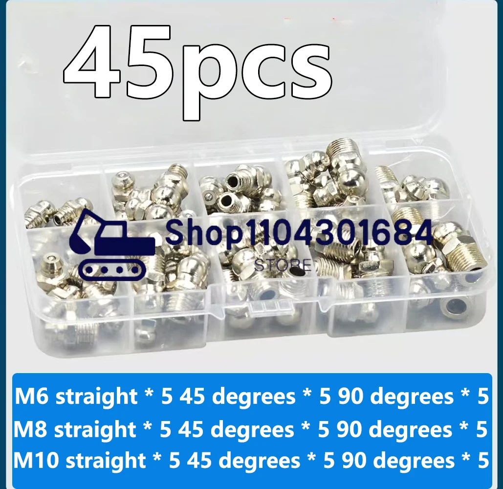 45pcs F0006 Stainless Steel Grease Nipple SS304 SS201 Metric External Thread Straight Elbow Type Grease Nipple for Grease Gun