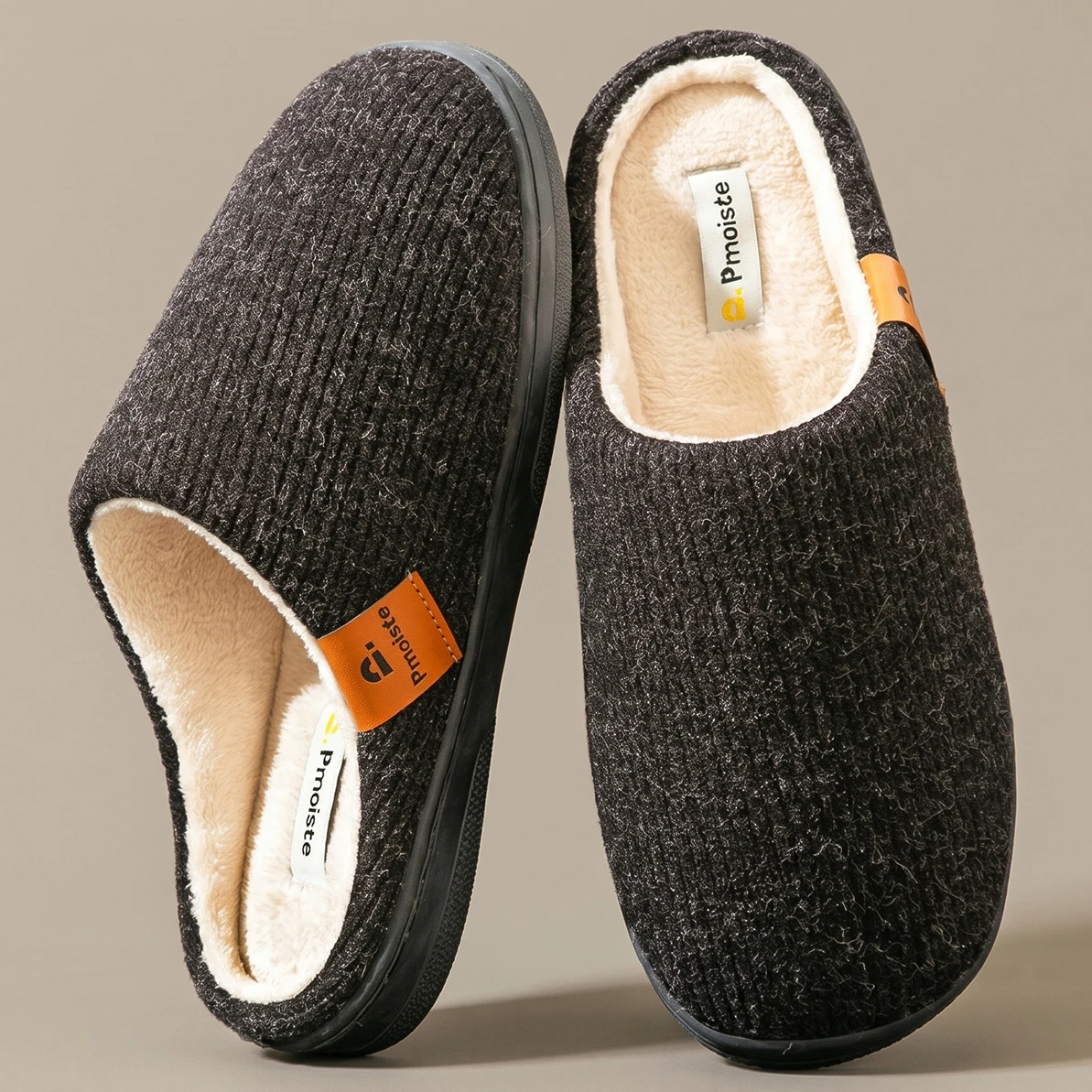 Herren Warme Strick-Wildleder-Hausschuhe mit TPR-Antirutsch-Sohle, Weicher Komfortabler Memory-Schaum-Einlage und Nudelmuster-Design – Detail 3