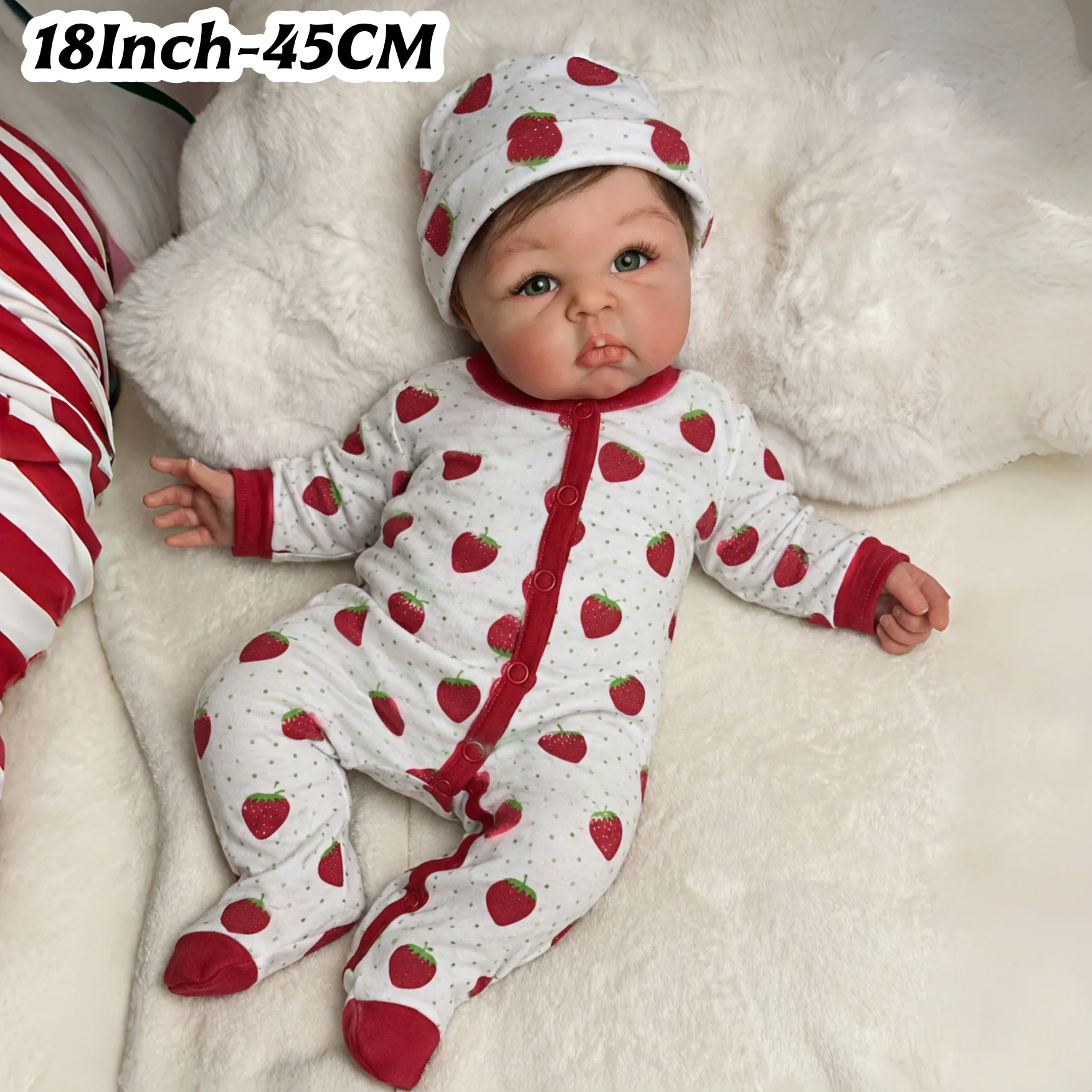Rooted Hair 18inch Silicone Reborn Girl Doll Open Mouth Already Painted Handmade/Lifelike/Real To Touch Doll For Kids' Gift view 2