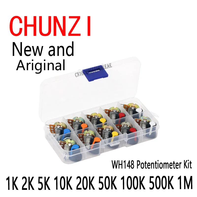 WH148 zestaw do potencjometru 15MM liniowy stożek potencjometr obrotowy rezystor zestaw 3Pin z nakrętką B1K 2K 5K 10K 20K 50K 100K 500K 1M