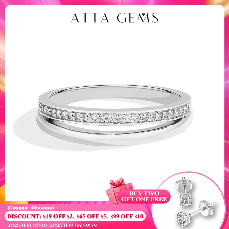 

ATTAGEMS 100%925 Silver Moissanite Line Two Circle Rings 18k Gold Plated Simple Stackable Ring For Women Engagement Fine Jewelry