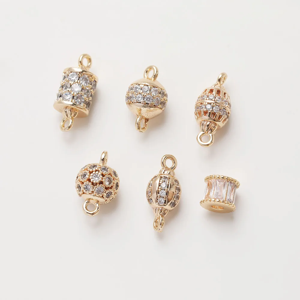 2 Stuks Sierlijke Messing Cz Pave Kralen Connectoren Spacer Kraal Voor Sieraden Maken Armband Ketting Diy 14K Verguld