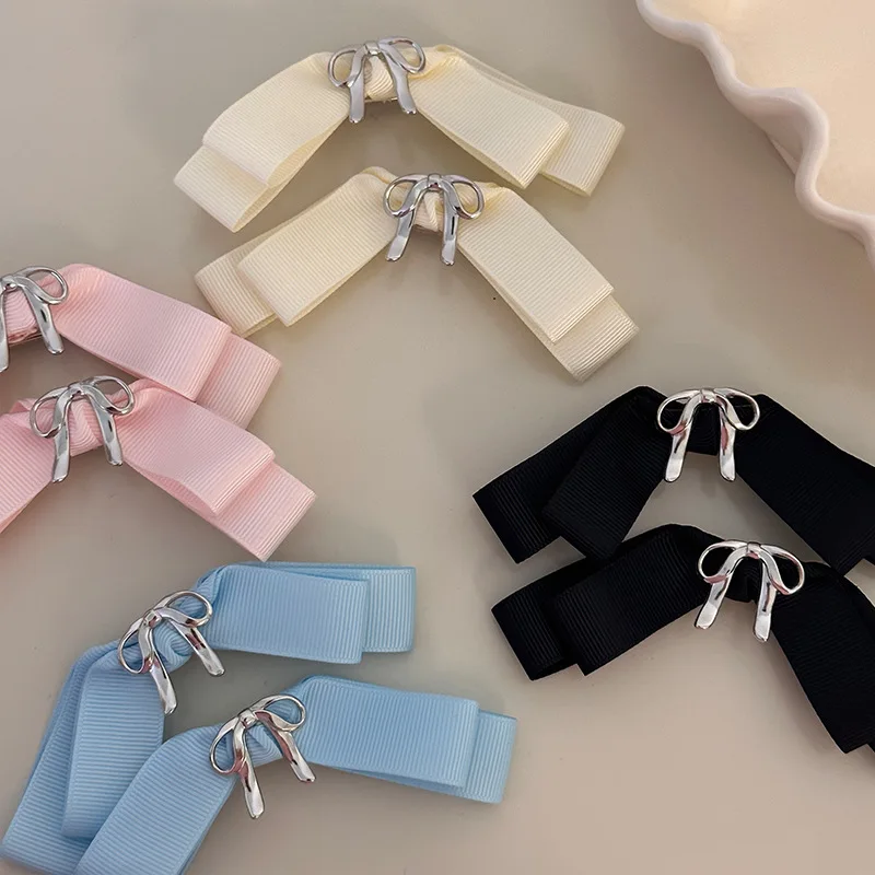 A pair hair accessories for girls women korean bow pins and clips kpop barrette ribbon new in popular sweets kawaii Cute fashion