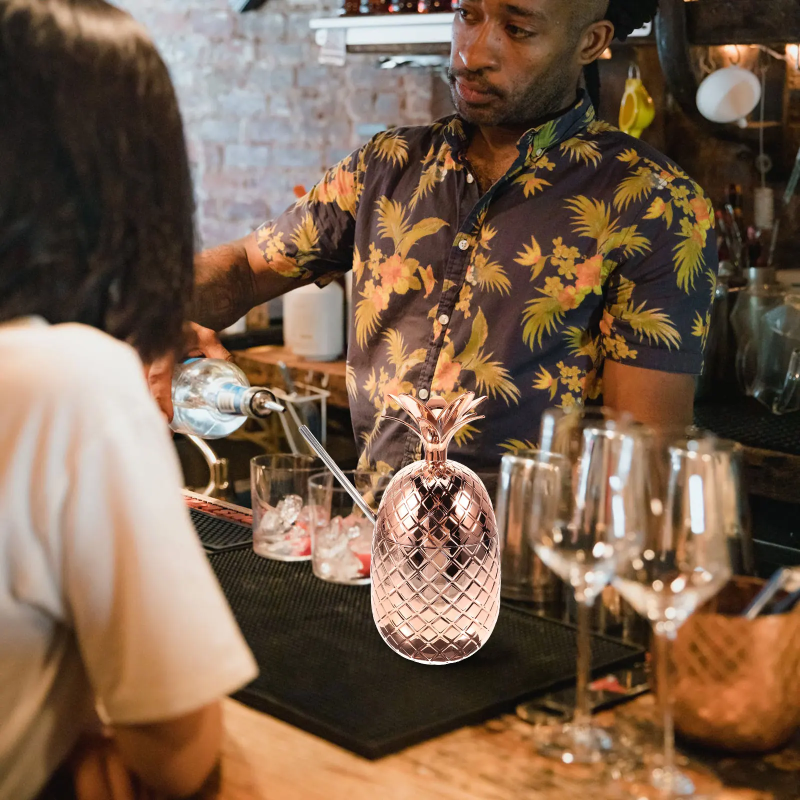 

Pineapple Cocktail Cup Plastic Party Cup 450ml Drinking Mug Straw Tropical Hawaiian Pool Party Beverage Cups Supplies