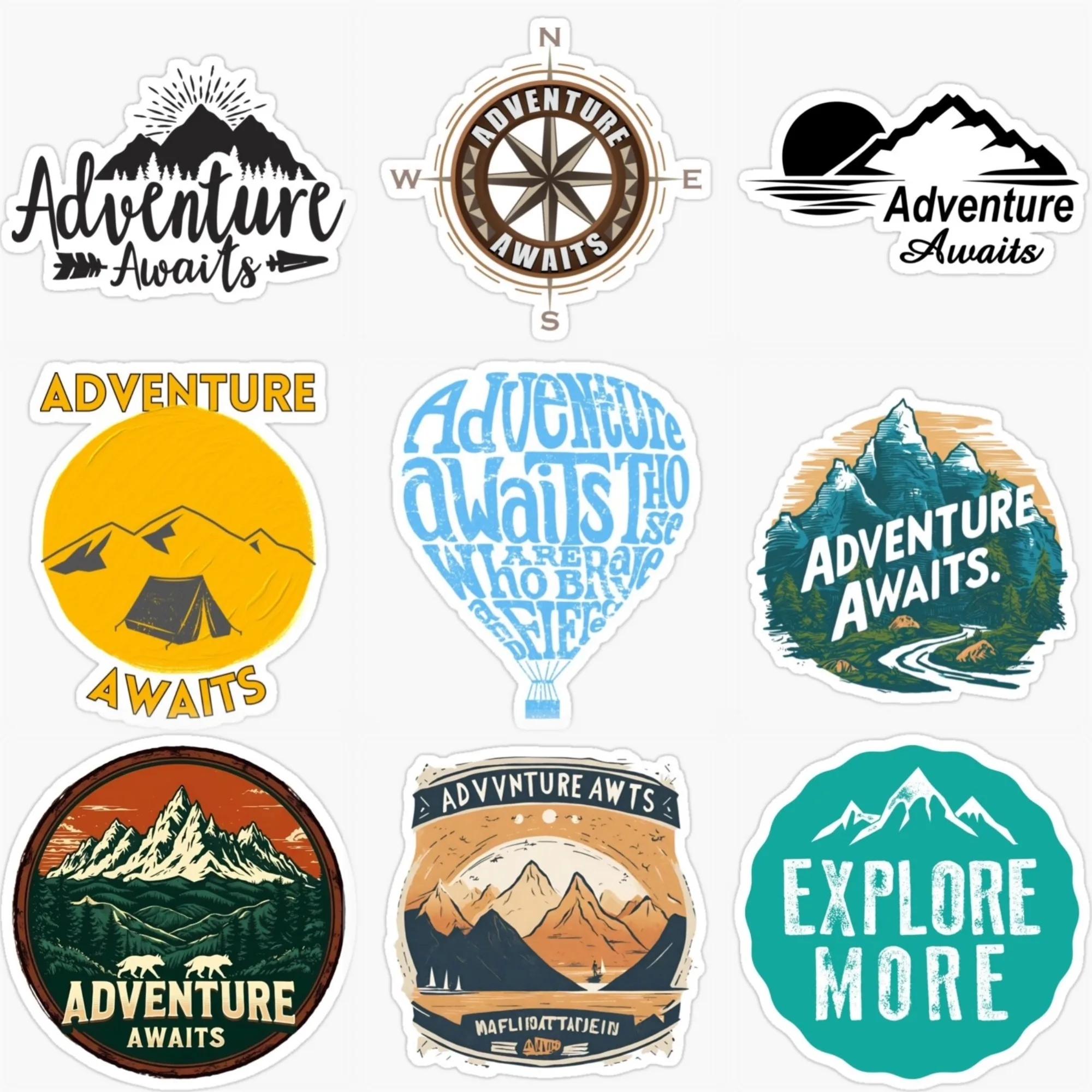 

Adventure Awaits Travel Mountain Creative PVC Waterproof Sticker for Decorate Car Truck Window Helmet Bumper Decal Accessories