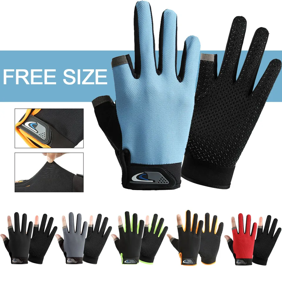 LOOGDEEL-guantes de pesca de seda de hielo para hombre y mujer, protección solar, antideslizantes, transpirables, Anti-UV, dos dedos, para deportes,