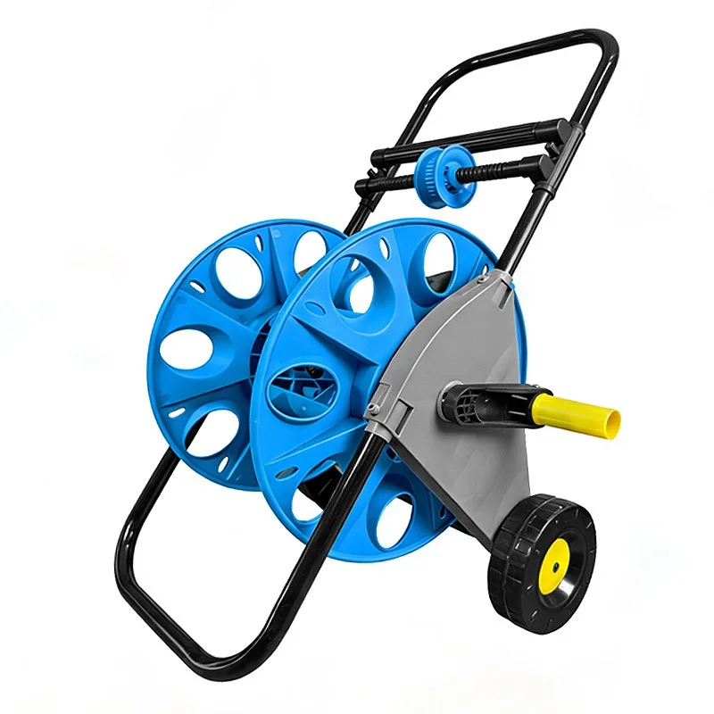 For Blue Hand Push Water Pipe Storage Rack Automatic Pipe Drain Garden Hose Reel Water Pipe Cart