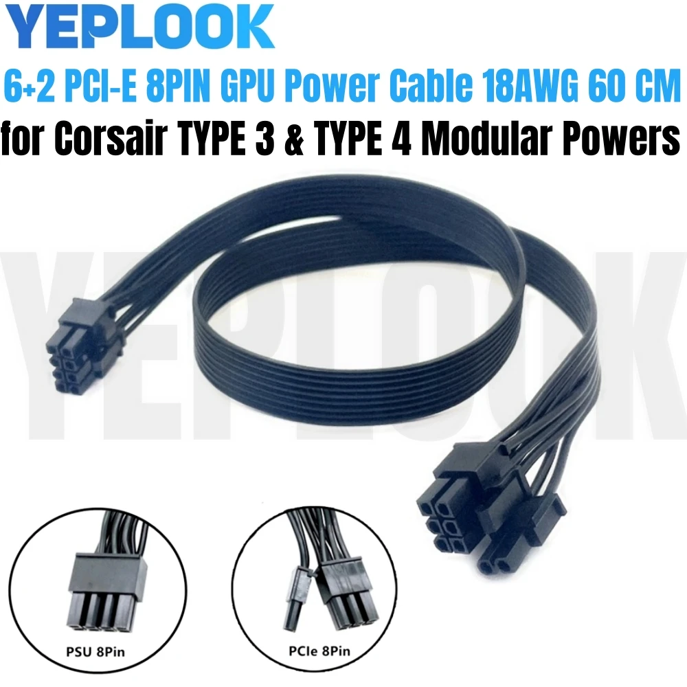 

Оригинальный видеокабель CORSAIR PCI-e 8Pin 6 + 2Pin GPU VGA, кабель питания 18AWG для CX850M CX750M CX600M CX500M CX430M, модульное питание