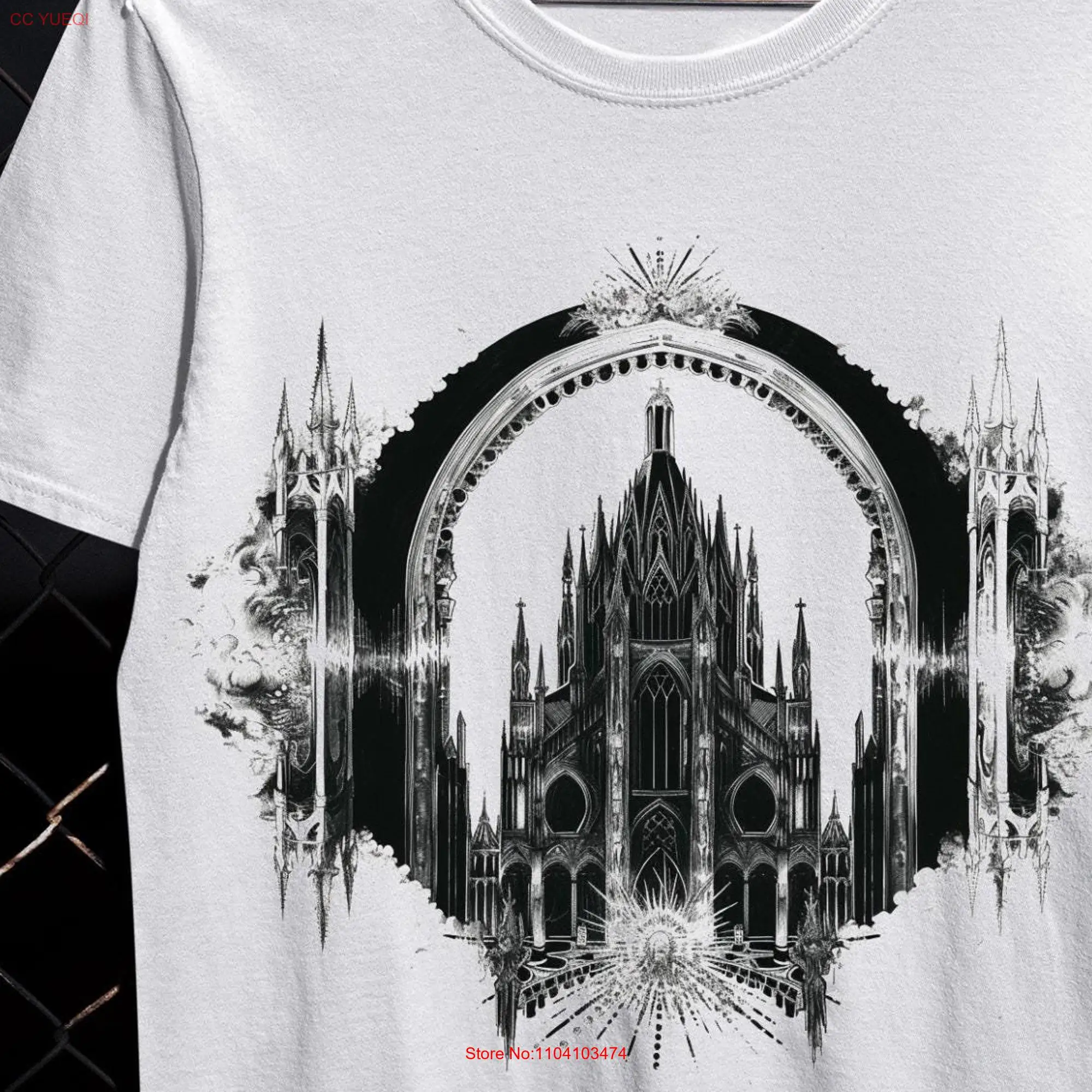 Gothic Cathedral T Shirt Clothes Goth Architecture Y2K Grunge Trad Whimsigoth Top Pastel Church long or short sleeves