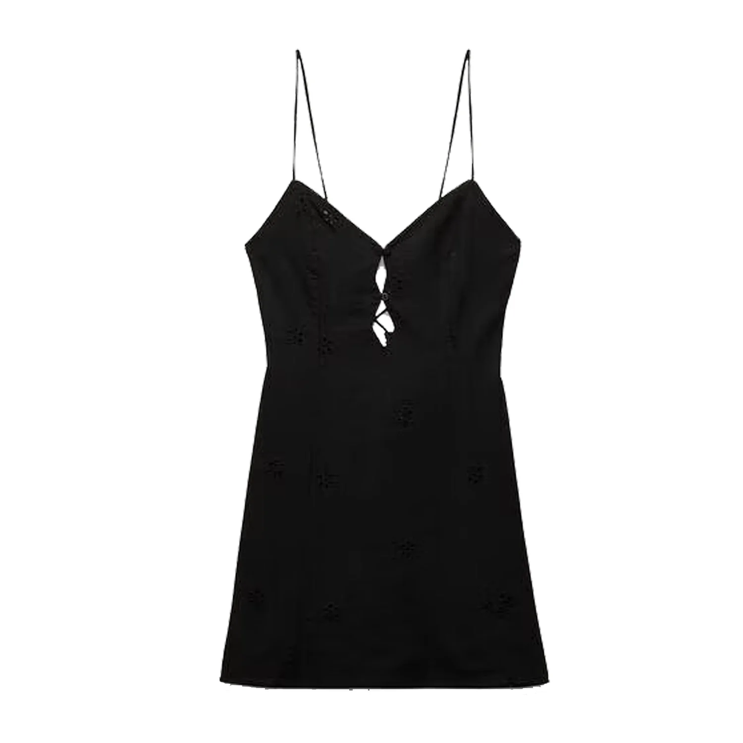 Women\'s Embroidered V-Neck Suspender Dress Hollowed Out Backless Straps Fashionable and Sexy Classic Black and White New