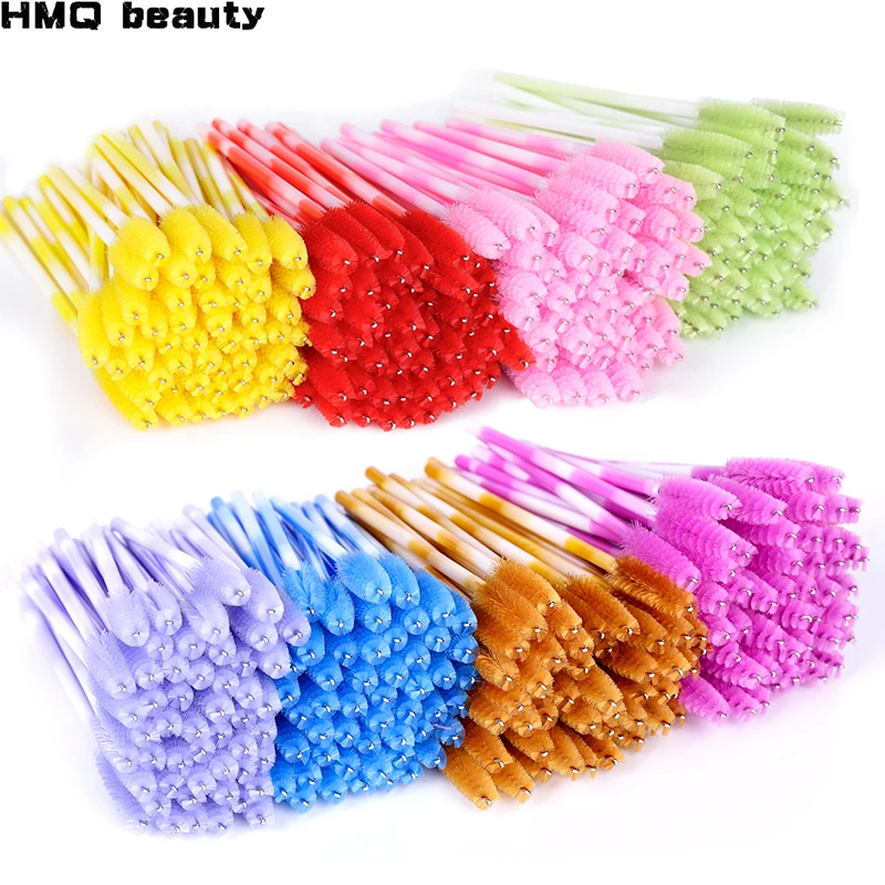 50/100Pc Brosse À Cils Jetable Brosses À Sourcils Arc-En-Ciel Mascara Applicateur D'extension De Cils Cosmétiques Outils De Maquillage En Gros