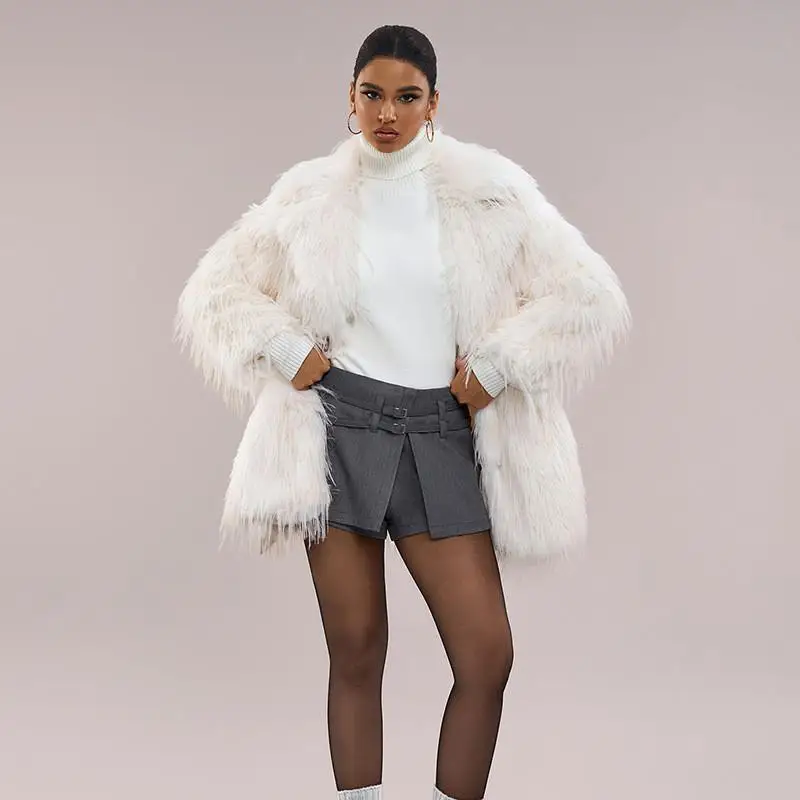 

Faionable Women's Fur Coat Autumn Winter Belted Long Sve Urban Sle Synthetic Leather Jaet for Middle-Aged And El...