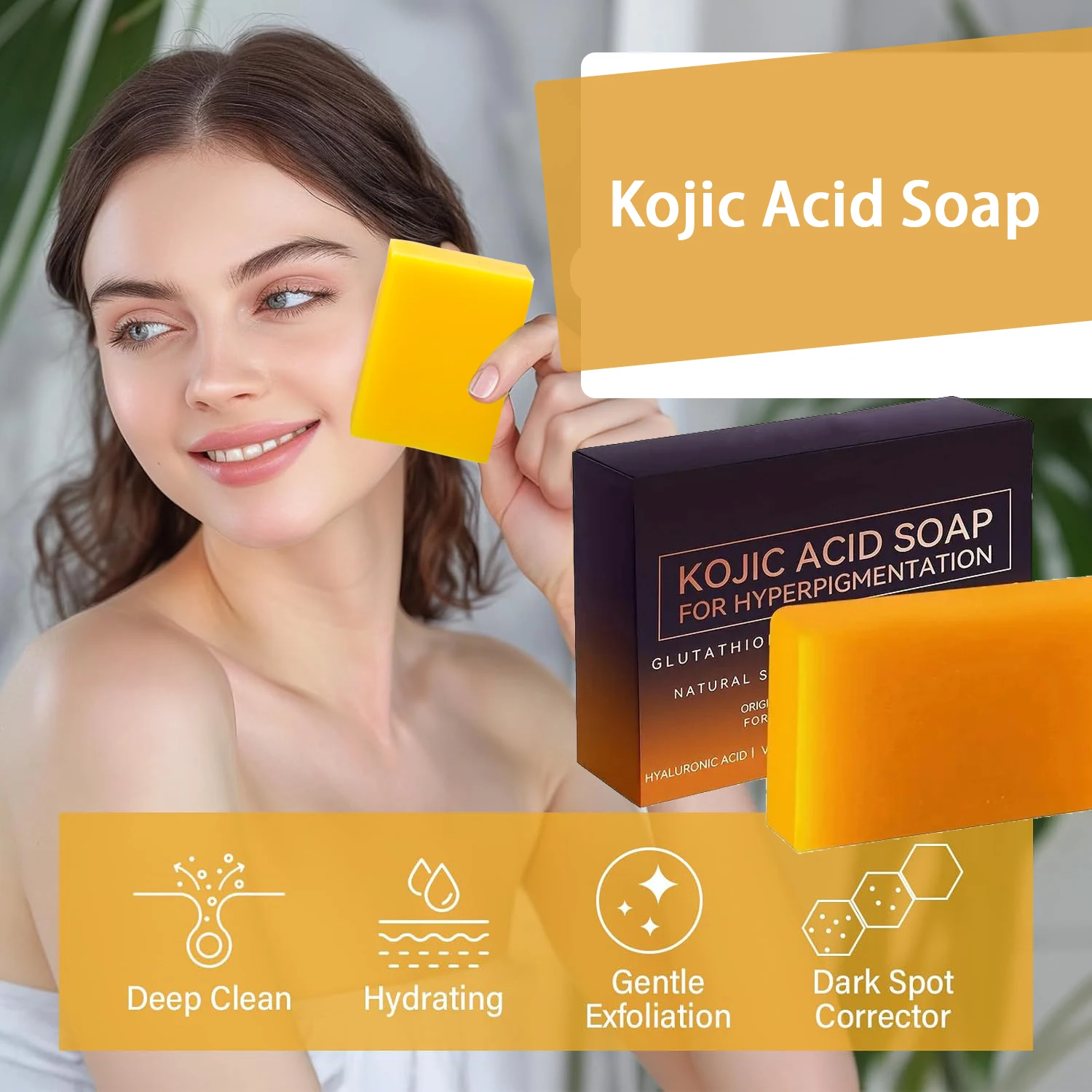 1/2/3Pcs Kojic Acid Face Body Bath Soap Safe Natural Soap for Men Women Glowing Hydrated Blackhead Removal Cleansing Makeup Soap