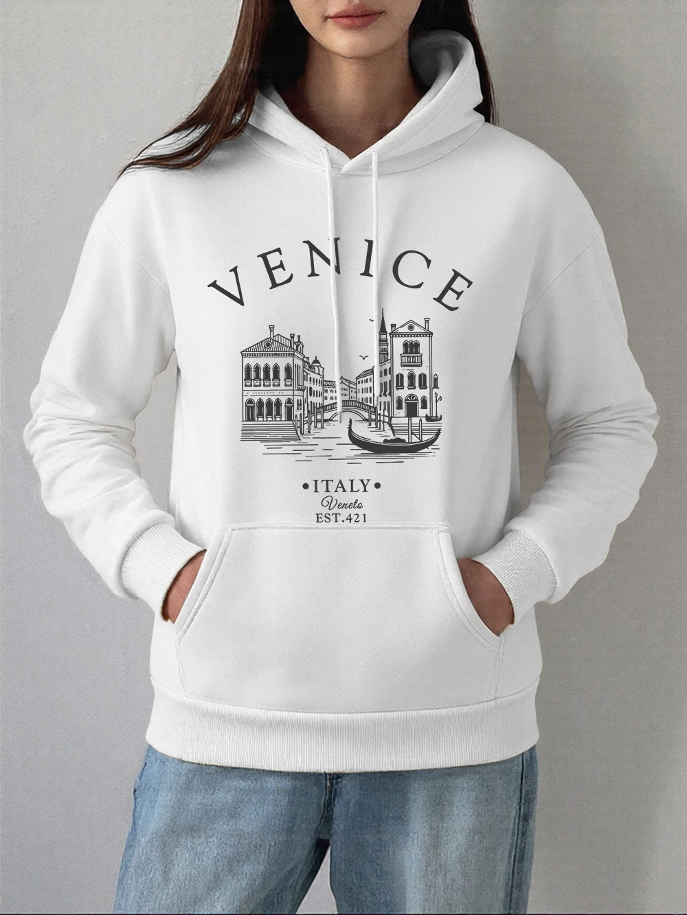 

Венеция, Италия, толстовки с местным принтом, женские осенне-зимние флисовые теплые толстовки, повседневные свободные пуловеры, базовая женская одежда с карманами