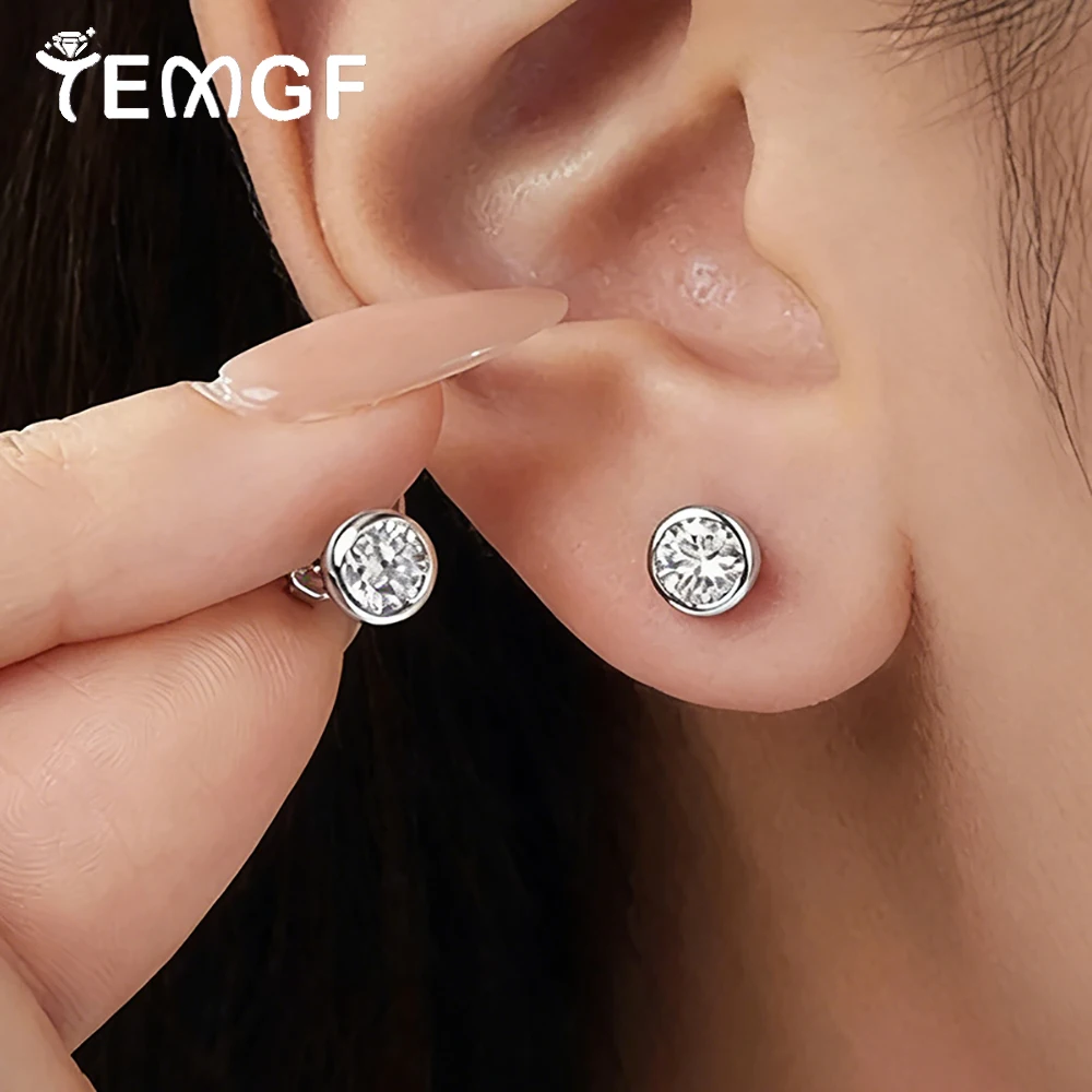 

TEMGF 4mm/5mm/6.5mm Moissanite Bubble Earrings 925 Sterling Silver Ear Studs for Women Certified Fine Jewelry Daily Simple Style