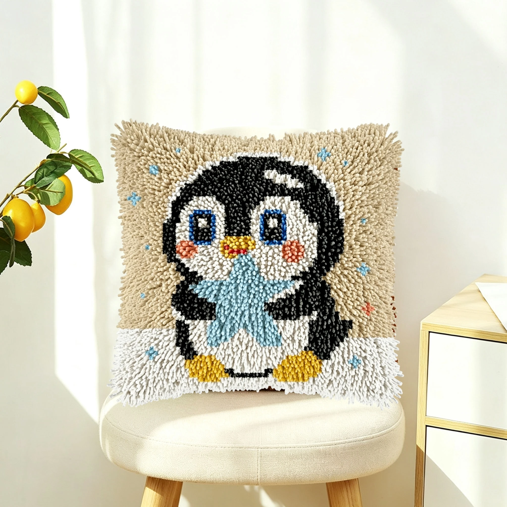 1 Set Stern-Pinguin-Knoten-Kissen-Set mit Häkelnadeln, Kissenbezug-Set für Handarbeiten, Häkelnadel-Sets, DIY, anfängerfreundlich, zum Sticken – Detail 3