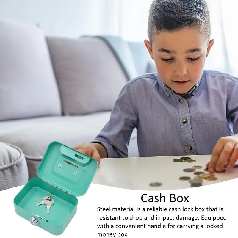 Money Safe Box Lockable Cash Box With Key Metal Key Money Bank Safe Lock Money Bank Metal Coin Bank Portable Sturdy For kids