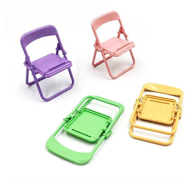 1Pcs Lovely Plastic Folding Chair Shaped Phone Stand Holder Candy Color Cute Desk Mobile Phone Lazy Holder for Watching TV Movie