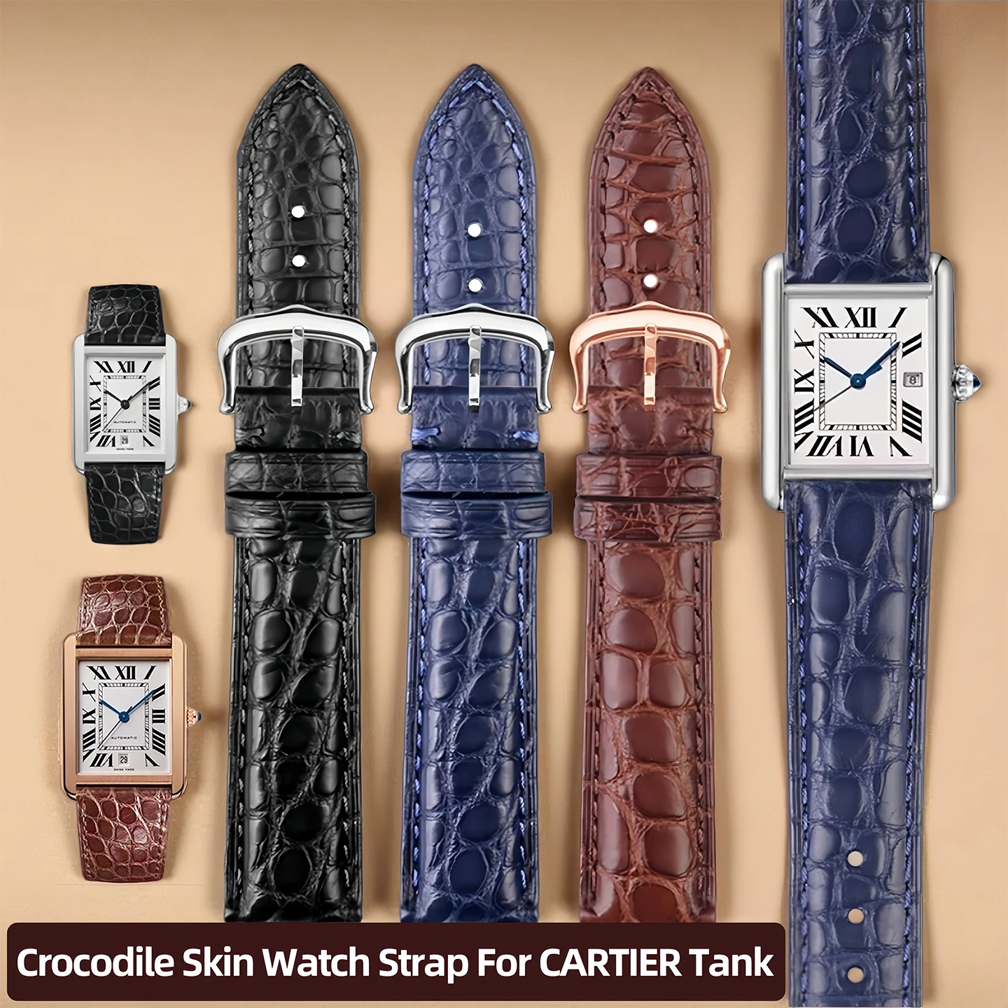 

Unisex Crocodile Skin Watch Strap For CARTIER Tank London Omega Tissot Leather Watchband 16mm 17mm 18mm 19mm 20mm 21mm 22mm