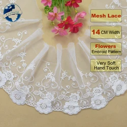 14cm Width White Cotton Embroidery Lace French Ribbon Fabric Guipure Diy Trims Warp Knitting Sewing Garment Accessories#4100