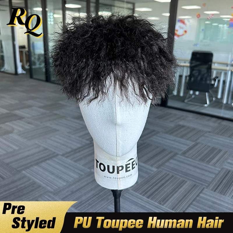 Pre Styled PU Thin Skin Men's Toupee Human Hair Men Wig 0.04-0.06mm Replacement Systems Hair Piece Protesis Capilar Hombre Male