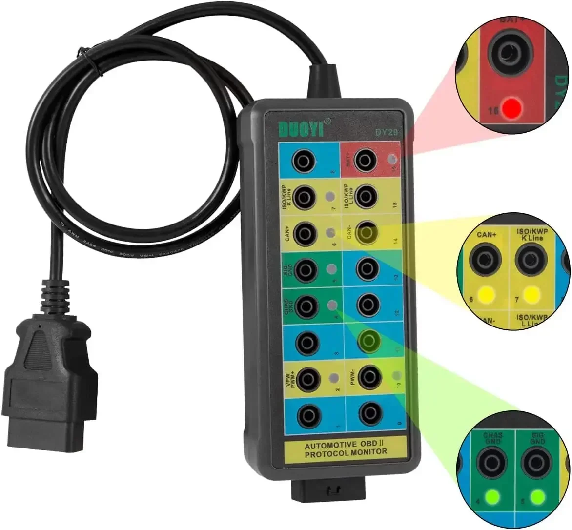 DUOYI DY29 Automotive OBD2 Breakout Box Car Diagnostic Protocol Detector OBDII Interface Break Out Box Tester