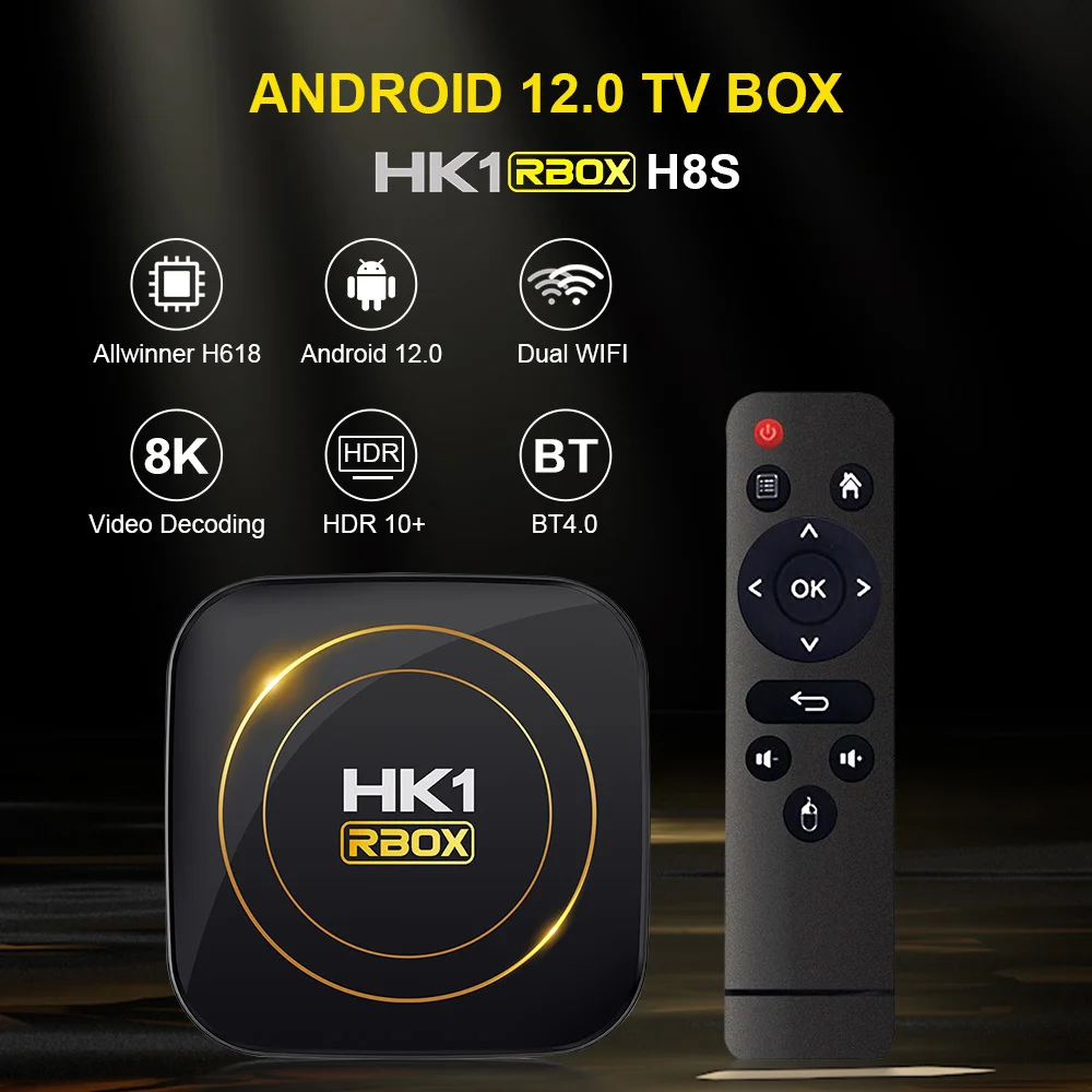 Woopker 안드로이드 12 스마트 TV 박스, HK1 RBOX H8S Allwinner H618 지원, 8K 2.4G 5G 듀얼 와이파이 HDR10 미디어 플레이어, 4G 64GB 고속 tvbox