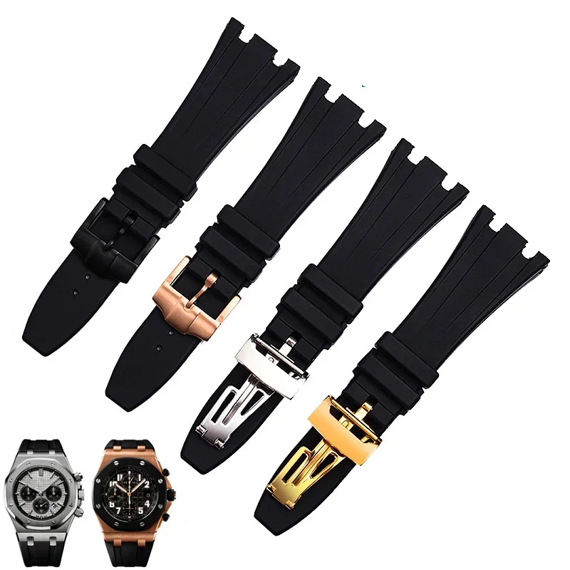 

For AP15703 15710 26703 Royal Oak Offshore High Quality rubber strap 28mm Men's Black Bracelet Folding Buckle with Tools