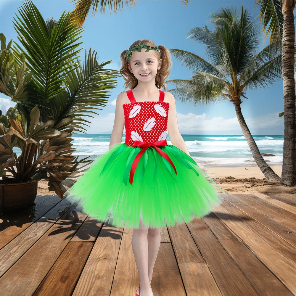 

New Tutu Dress For Girls Party Princess Outfits With Garland For Baby Girl Christmas Halloween Costume Kids Hawaiian Dresses