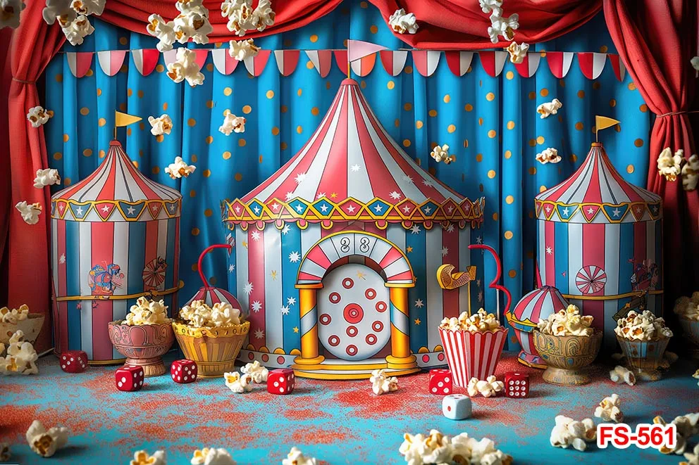 Red Circus Carnival Backdrop Circus Tent Theme Party Decorations Background Amusement Park Carousel Circus Troup Birthday Party