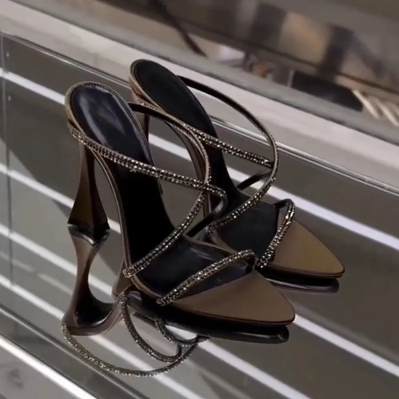 

Spring and summer new sexy open-toe stiletto rhinestone women's high heels and slippers for outdoor casual wear