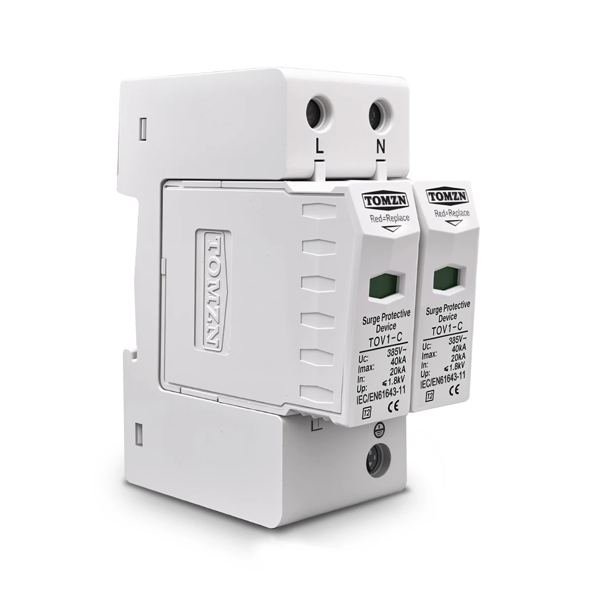 AC SPD 1P+N 20KA~40KA C ~385VAC House Surge Protector ป้องกันแรงดันไฟฟ้าต่ํา Arrester อุปกรณ์