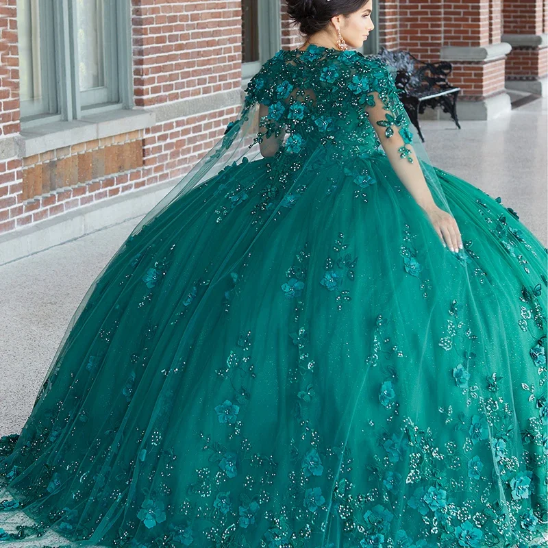 Esmeralda Hunter Flor Verde Vestidos De 15 Años Quinceañeras Vestidos 2024 Flores 3D Con Cuentas Vestidos De Baile De Princesa De cumpleaños De lujo