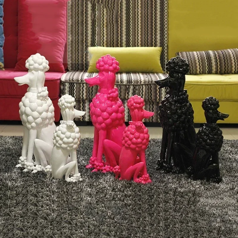 Room Decor Animal Teddy Dog Statue Artwork Decorations Home Poodle Dog Sculpture Floor Large Ornaments Nordic Resin Crafts Gifts