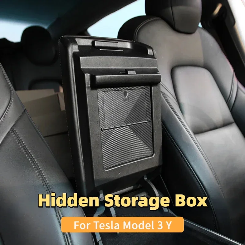 Privacy Storage Box ABS Upgrade Armrest Box Press Hidden Storage Box for Tesla Model 3/Y 2021-2023 Auto Interior Accessories