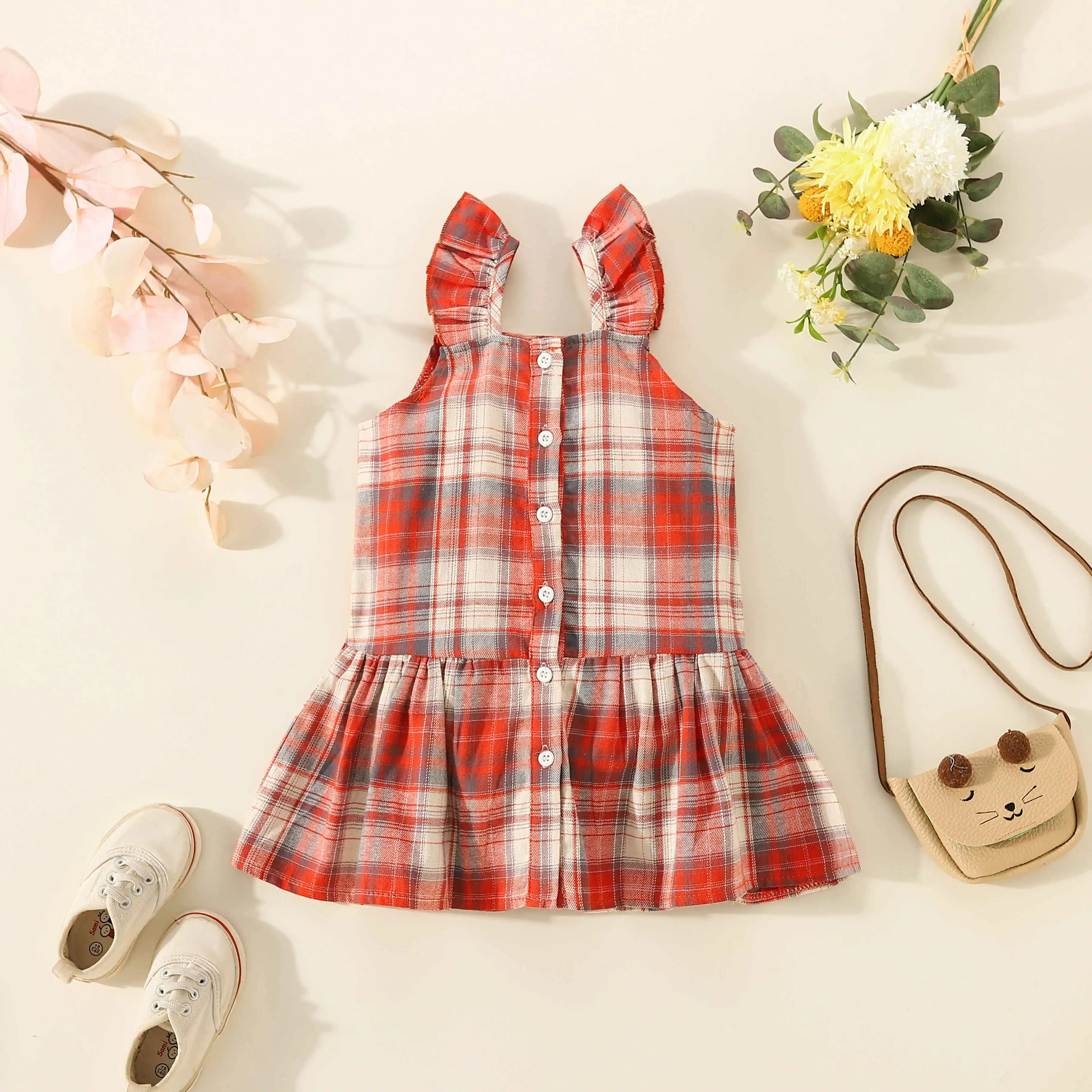 Baby Summer Outfit Girl Korean Style Fashion Casual Plaid Short Sleeved 18 Month-5 Years Old Baby Kids Dress