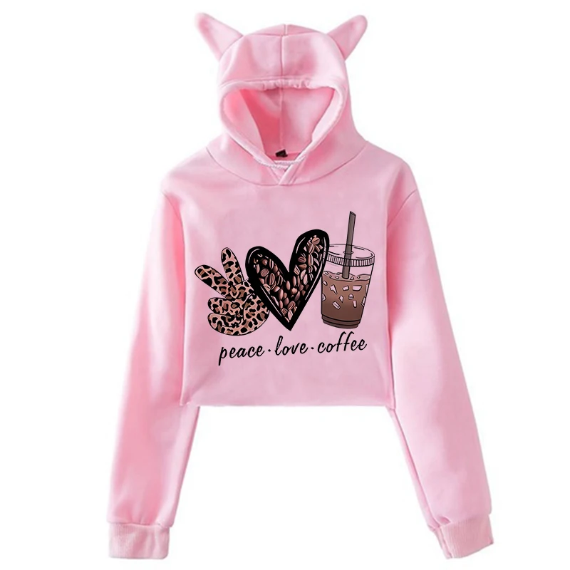 

Женская укороченная толстовка с принтом сердца и букв в готическом стиле, женская винтажная укороченная толстовка с кошачьими ушками Y2k, одежда с капюшоном